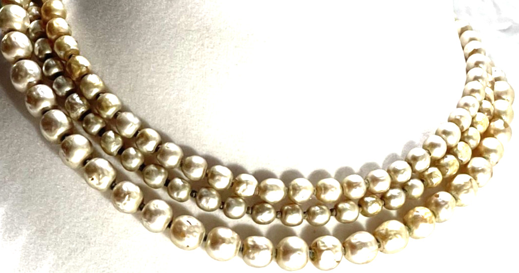 Vintage Miriam Haskell 3 Strand Pearl Choker Necklace 17″ Signed