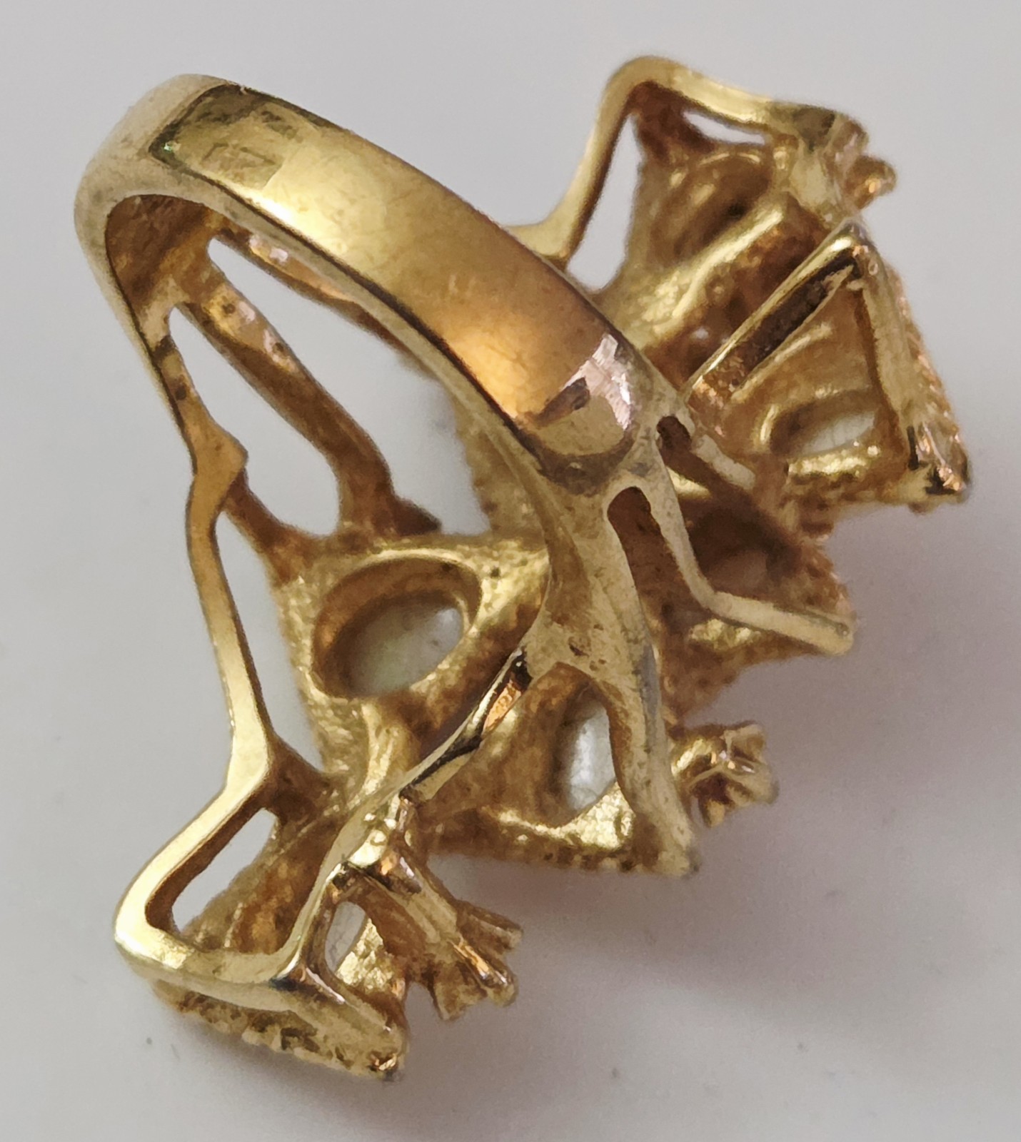 Vintage 18kt HGE Gold Plated & Opal Modernist Brutalist Statement Size 6 Ring