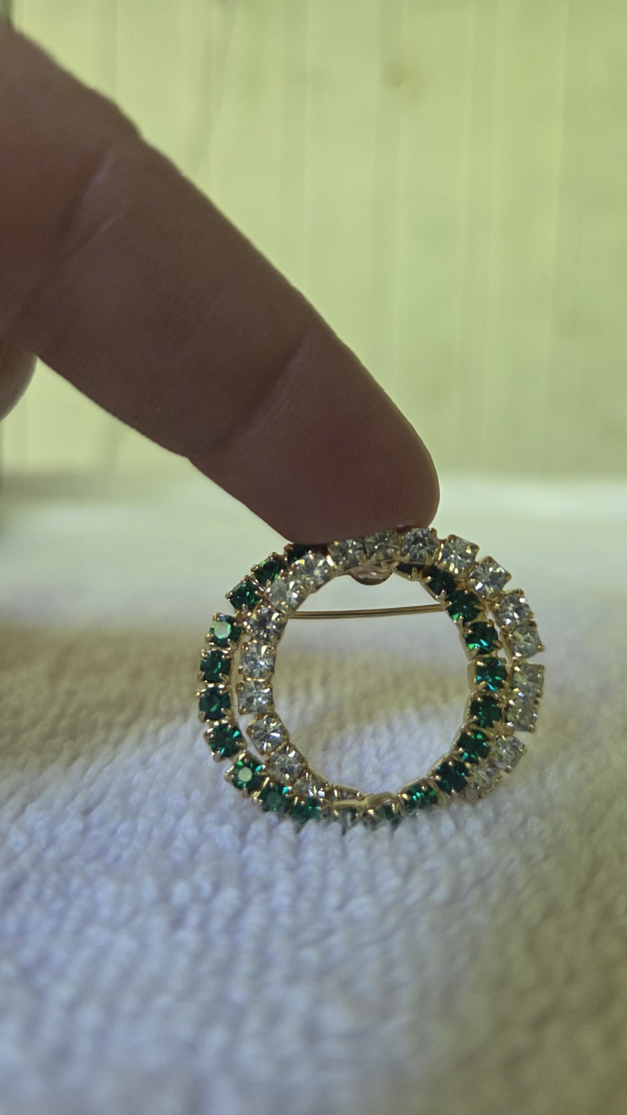 Emerald Green Brooch Vintage Open Double Oval Crystal May Statement Jewelry Pin