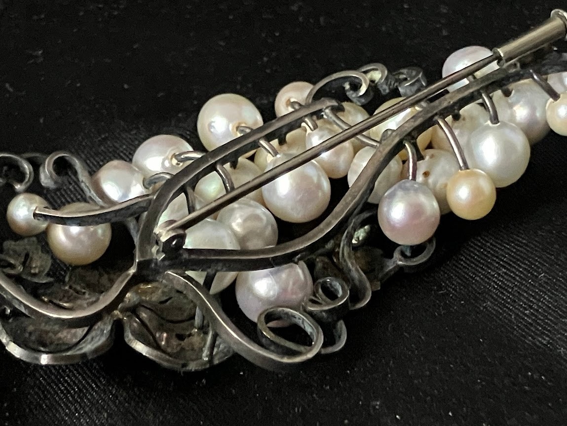 Vintage Sterling Silver Pearl Brooch 27 Multicolor Grape Vine Cluster 20g Tested