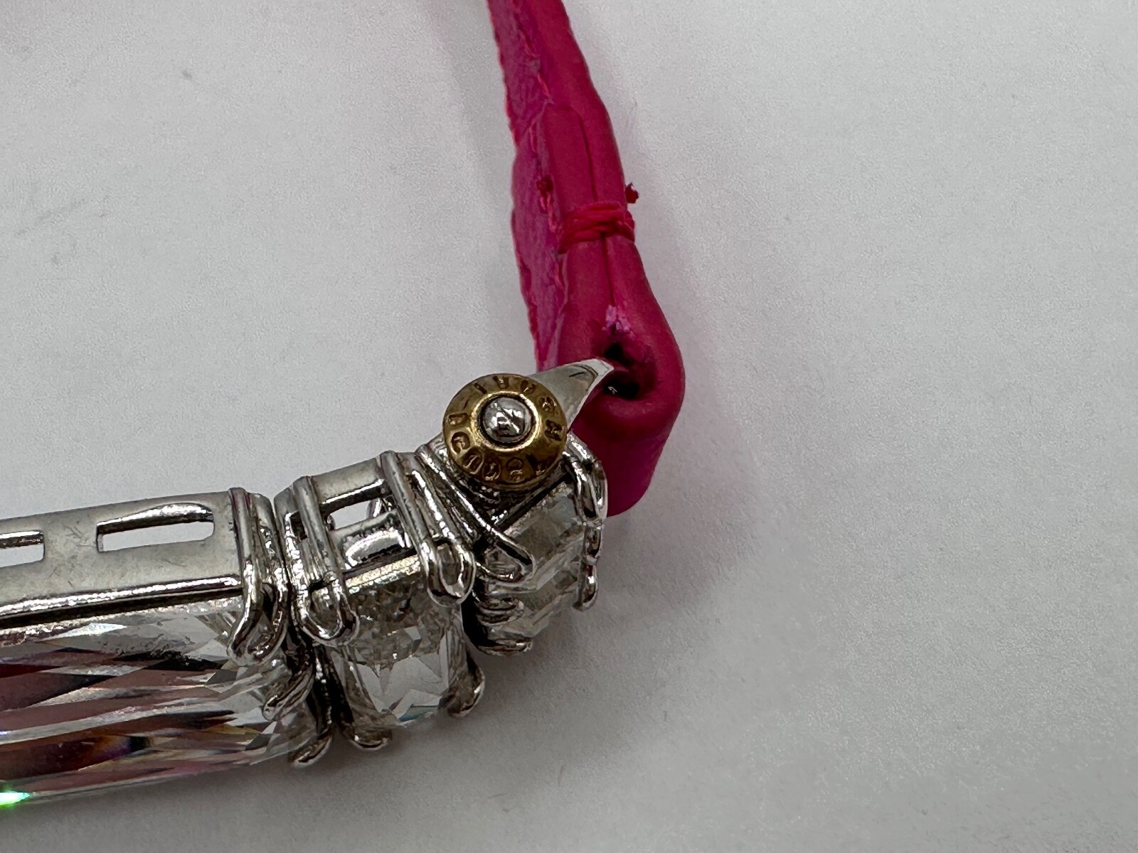 GOLD SILVER PLATED CRYSTAL FUCHSIA PINK SKIN HENRI BENDEL SIGNED BUCKLE BRACELET