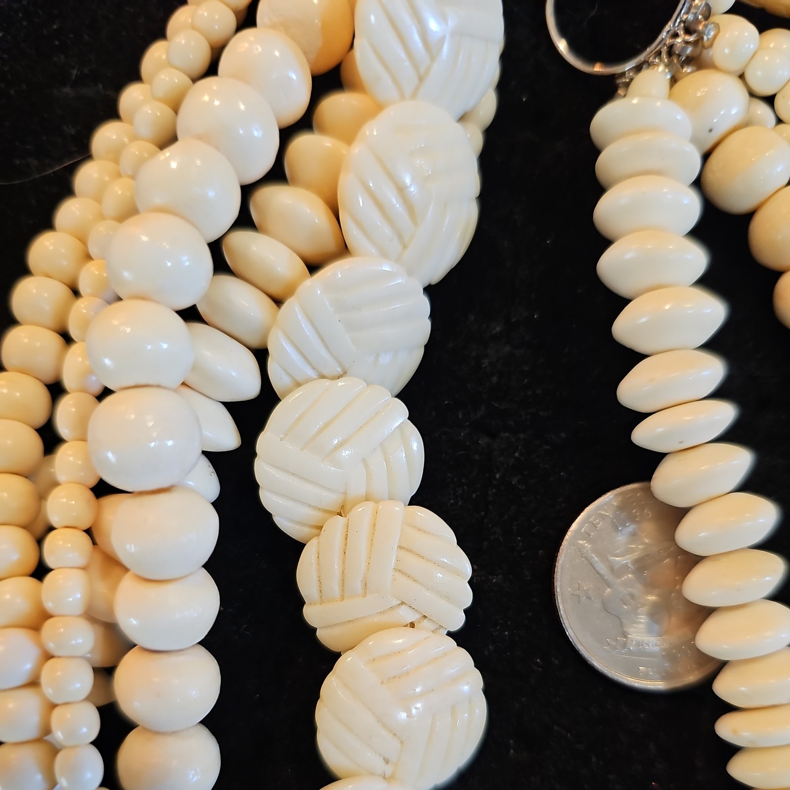 Vintage 6 Strands Carved Necklace Different Shaped