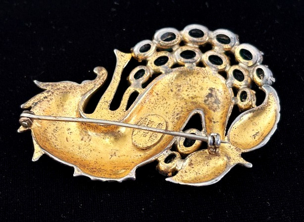 RARE VTG FRED BLOCK Gold Wash Sterling Green Stone SEA MONSTER Pin Brooch 31.8G