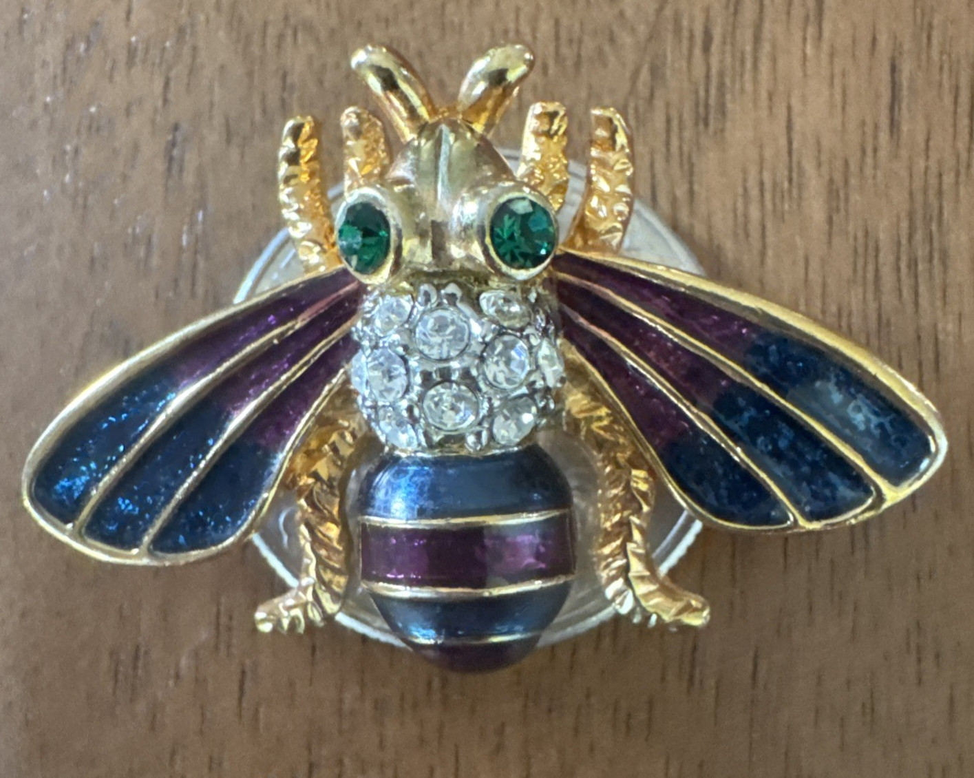 VTG Bee Brooch Gold Tone Enamel Rhinestone Insect Pin Cottagecore Garden