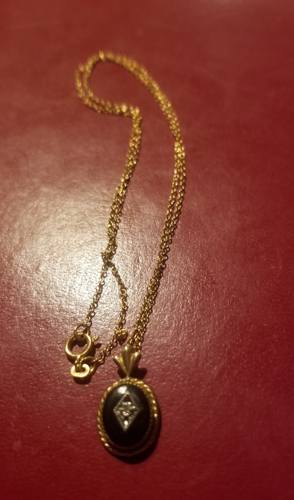 Antique Victorian Onyx And Diamond? Mourning 14k Gold Filled Pendant Necklace