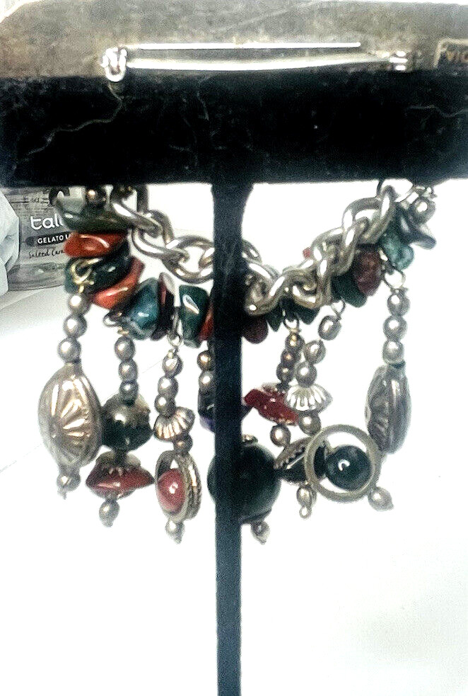 Vintage Hand Crafted Brooch Genuine Stone Chunks Unknown Metal Made In India