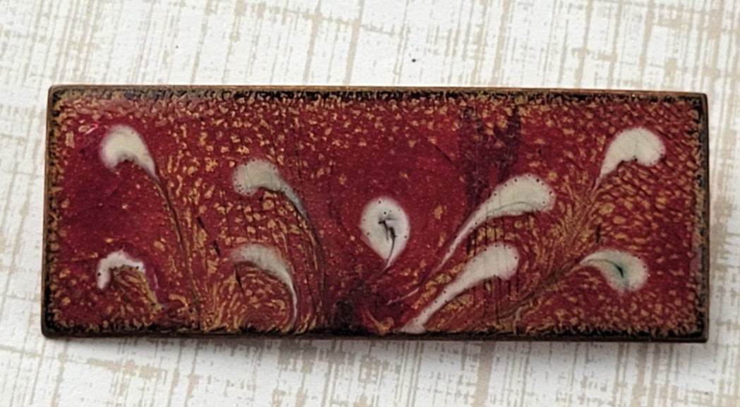 Vintage Retangular Copper Enamel Brooch Fall Colors 2″