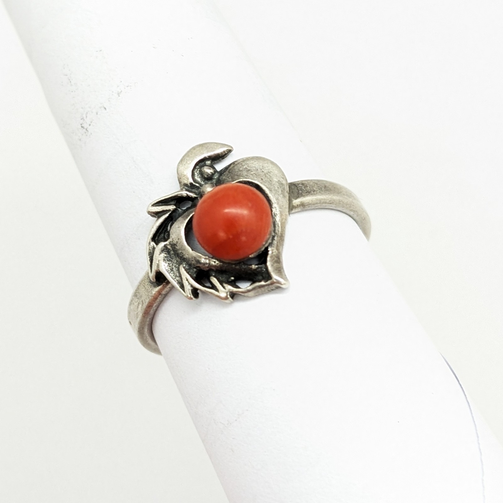 Vintage Rare Soviet RING Silver 925 with Chic Natural Coral-size:9.5US(19.5mm)#1