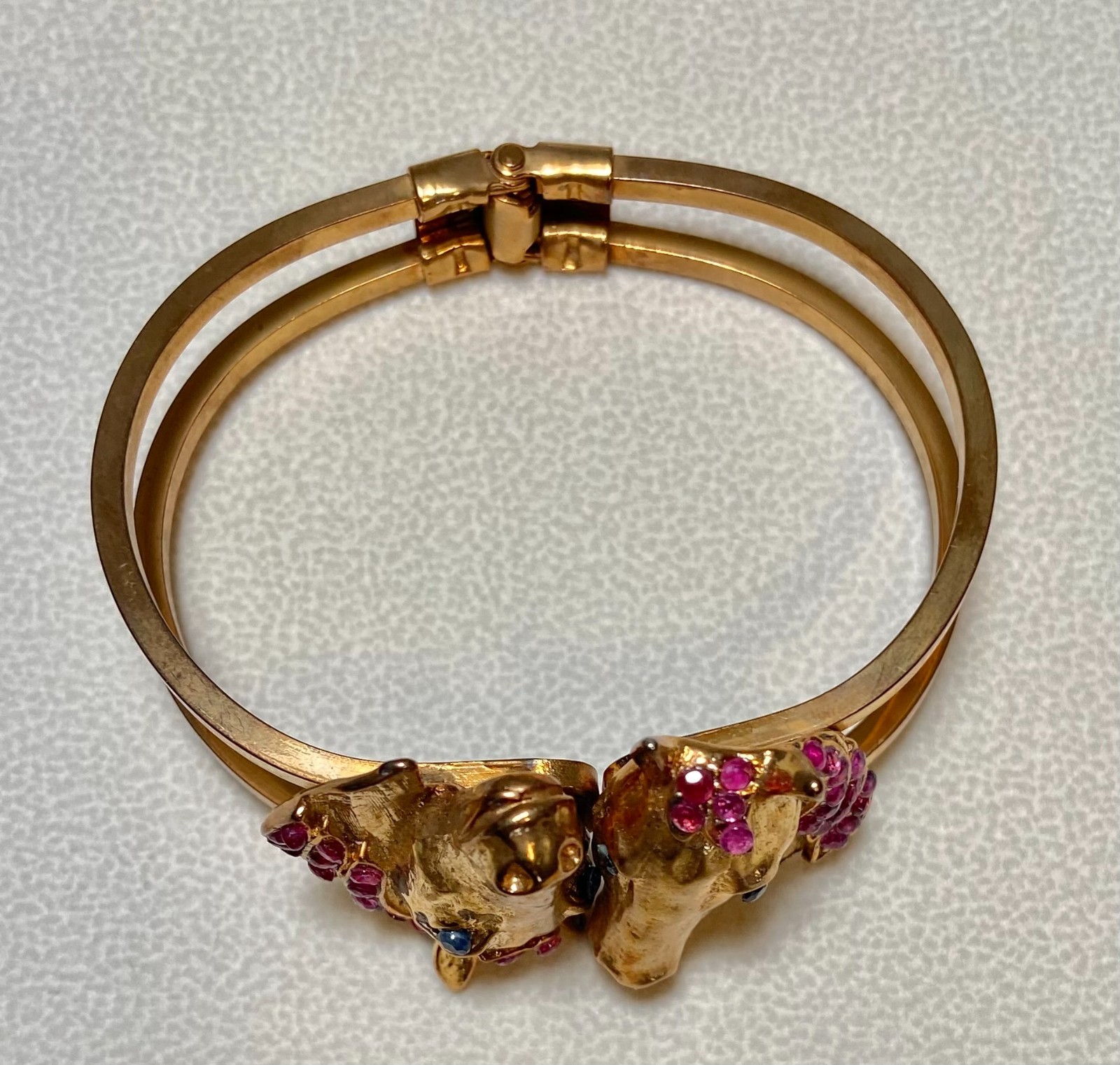AUTHENTIC SWOBODA CUFF HORSE BRACELET ~ GENUINE RUBY, SAPPHIRE EYES ~ STUNNING!