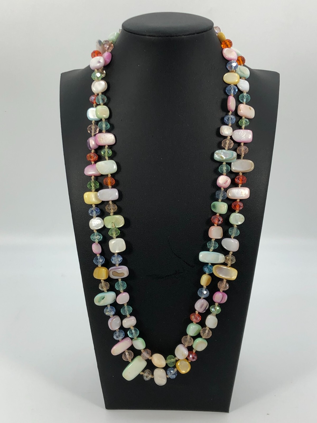 VTG Pastel Colored Shell & Faceted Bead Extra Long Necklace Spring EasterJewelry