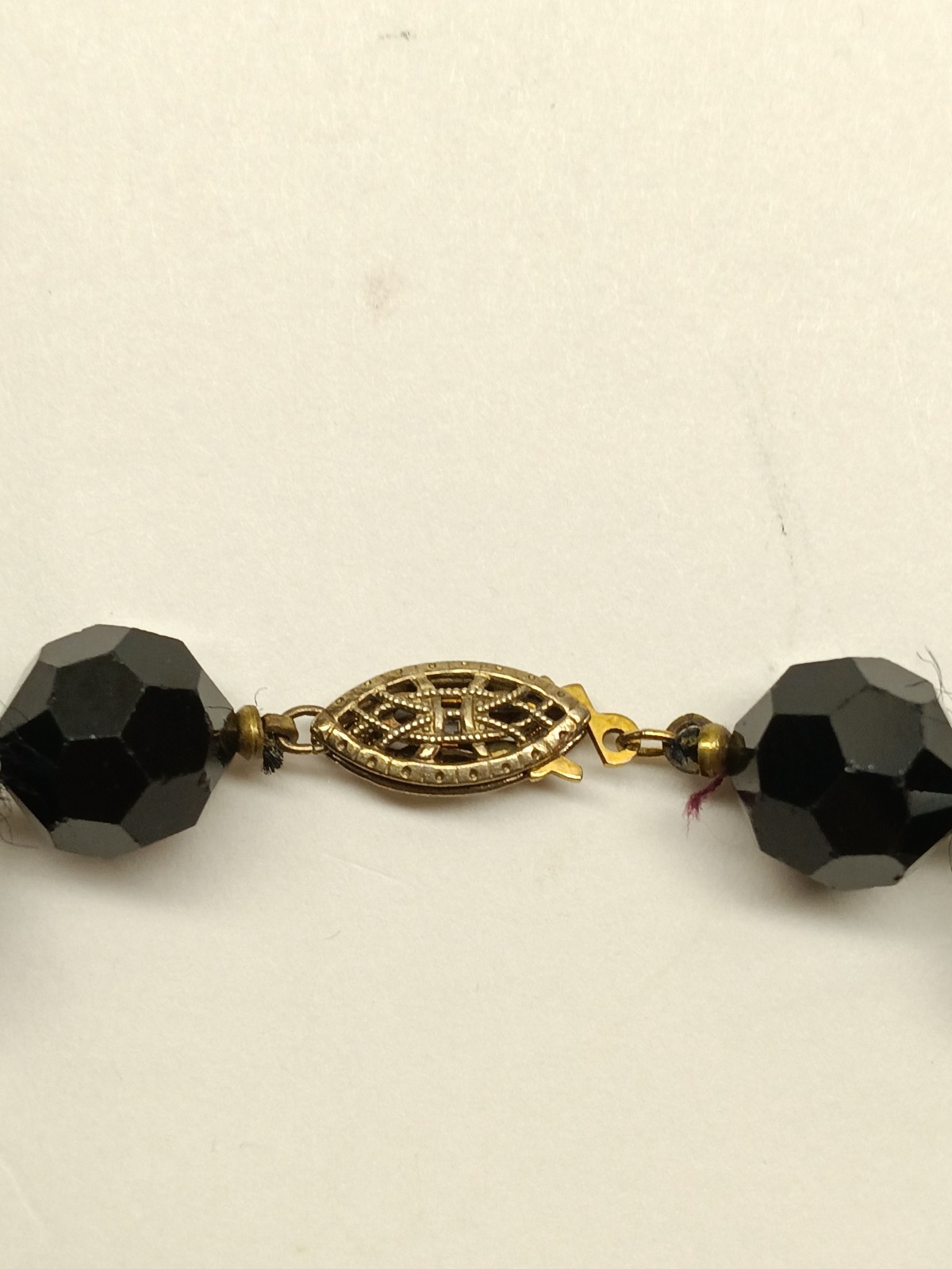 Vintage Black Onyx Faceted Beaded Necklace 64 grams 16” Gold-Tone Fishhook Clasp