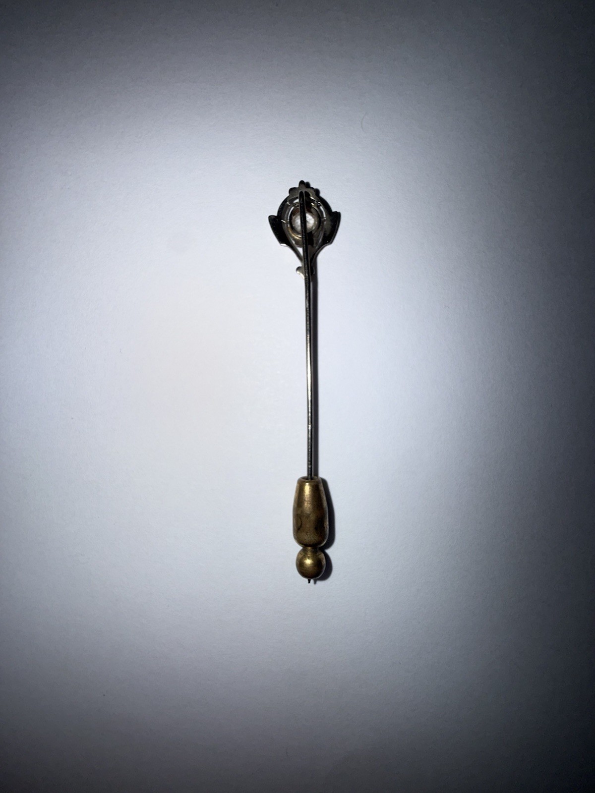 Antique Edwardian 10K Solid White Gold Colorless Topaz Stickpin