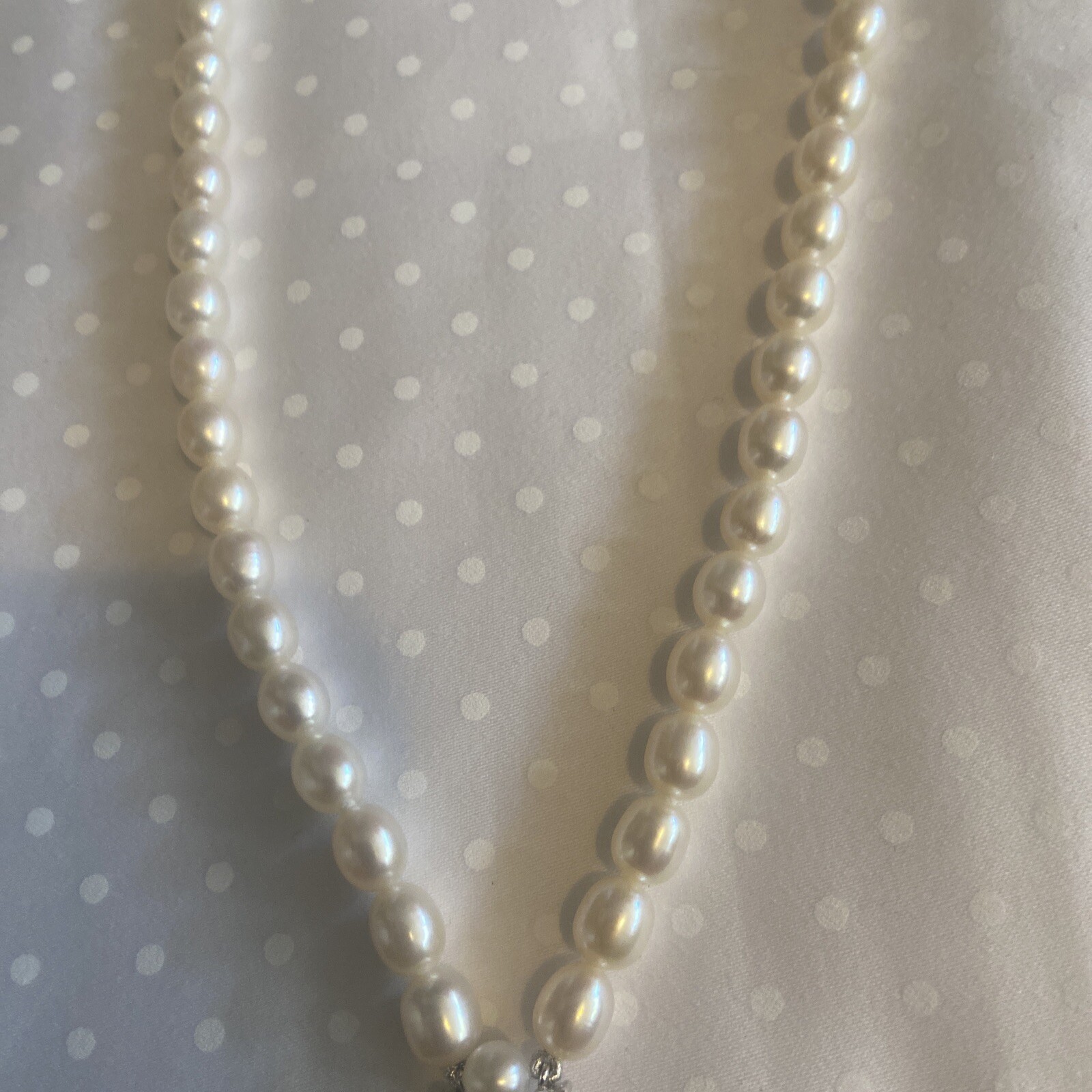 White Pearl Necklace With Cz Drop CGI CN STRAND Necklace 16″ 3 Extender