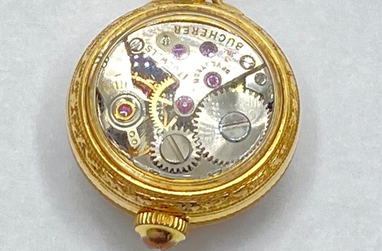 Vintage Bucherer Gold Filled 17 Jewels Mechanical Pendant Watch Skeleton 18mm