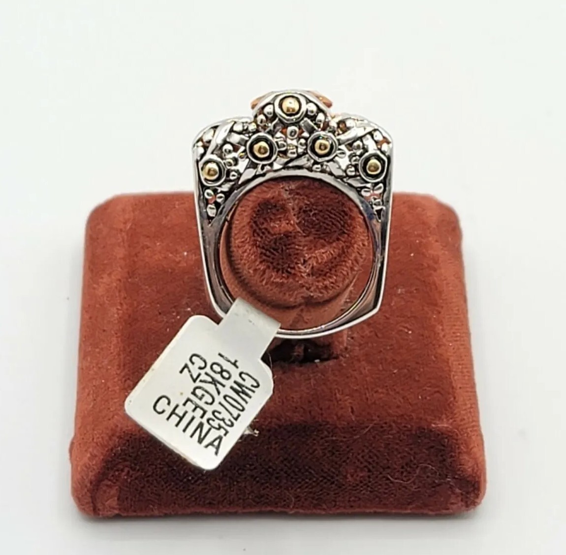 Vtg Ring Sz 10 Lg Big Topaz Citrine Cubic Zirconia Statement Fashion Jewelry