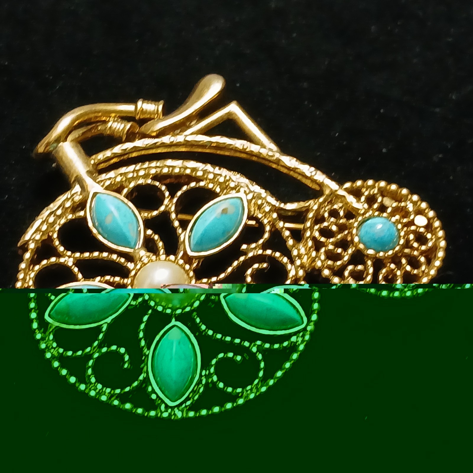 Vtg Whimsical Bicycle Brooch Pin Faux Turquoise Cabochons Nostalgic Unique