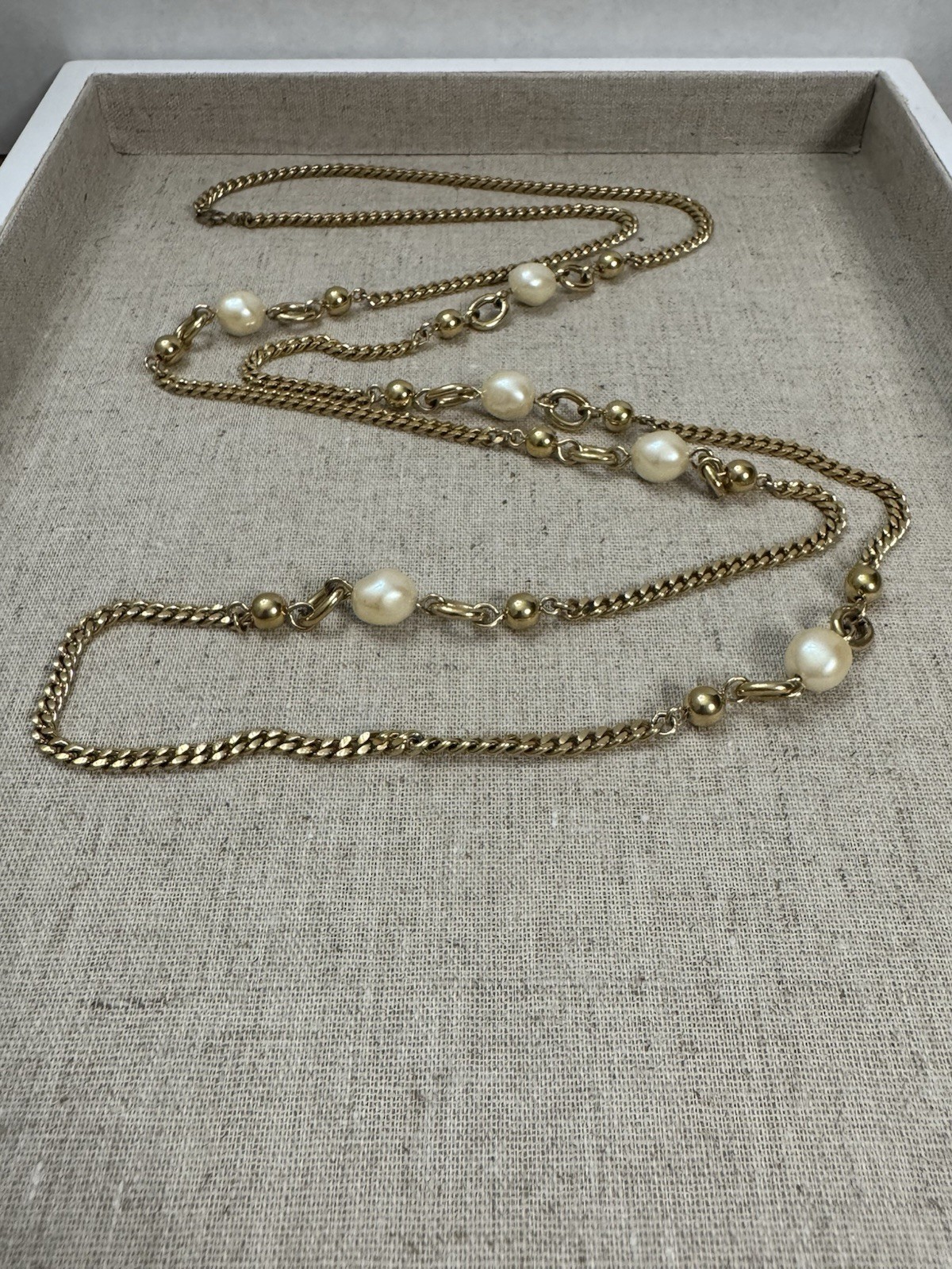 Vintage Monet Signed Elegant Faux Pearls Thick Gold Tone Chain Business Casual