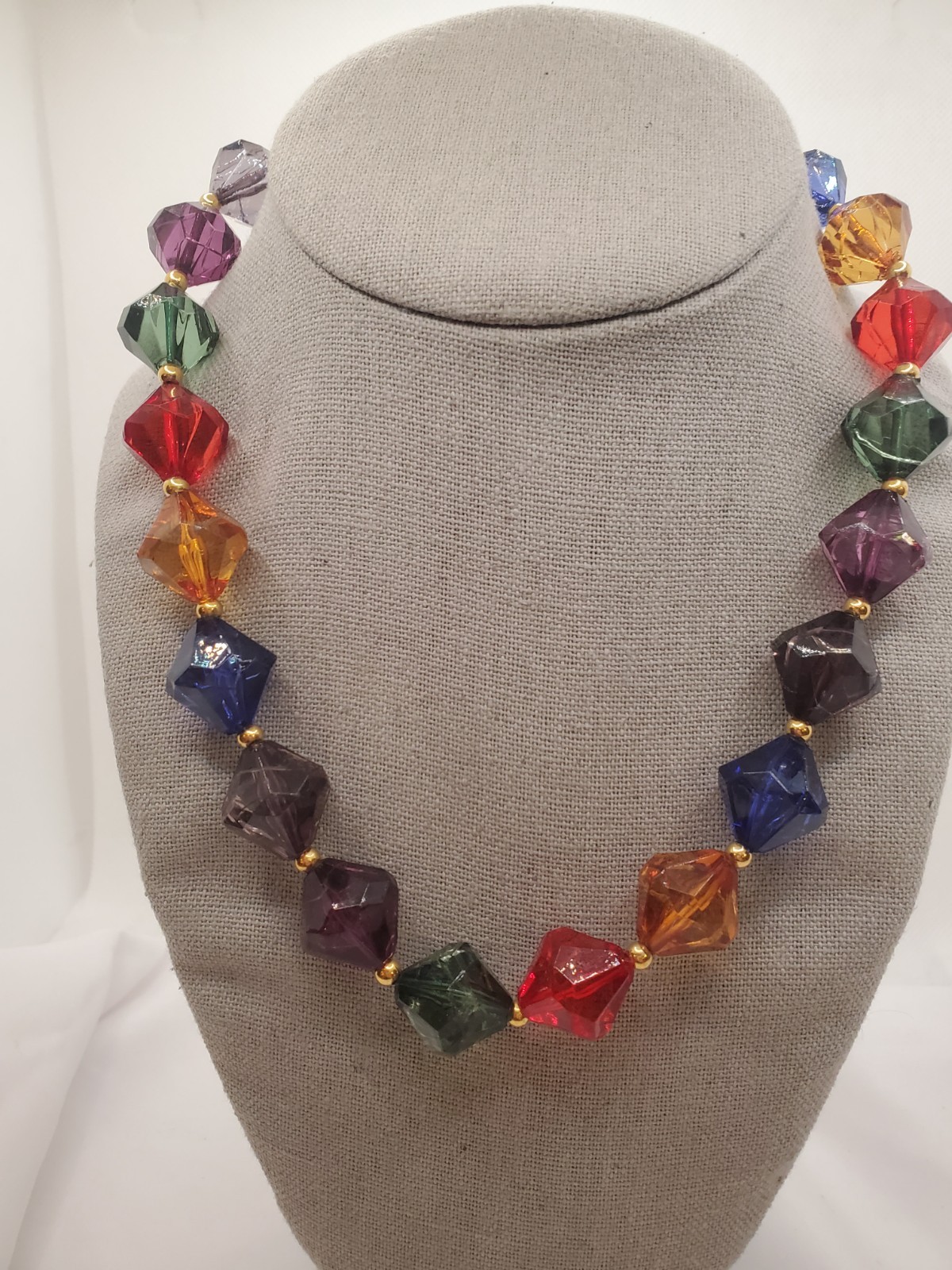 Vintage 1980s Retro Bicone Bead Mardi Gras Theme Chunky Necklace