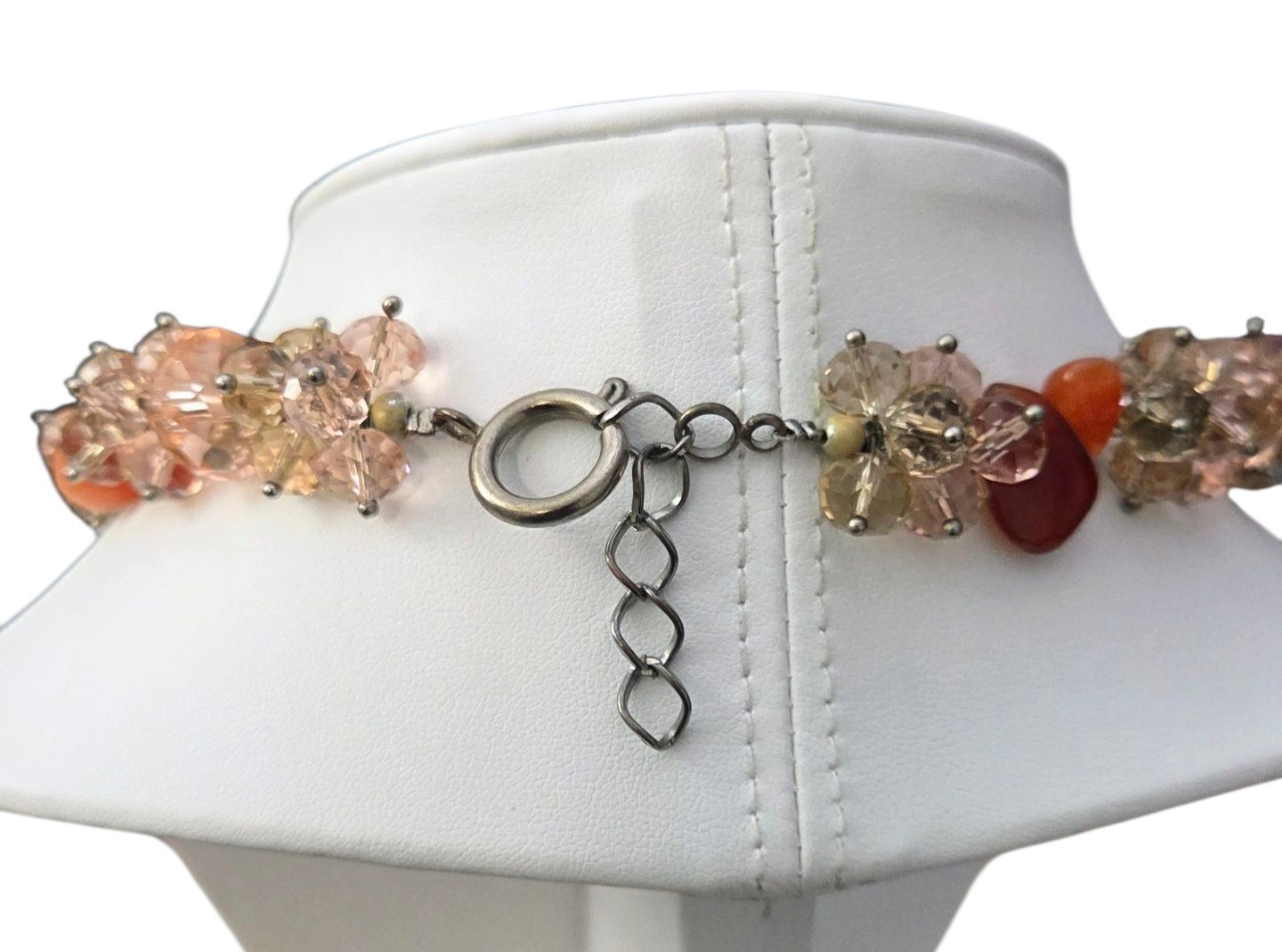 Glass Crystal Faceted Clusters Beaded 18″ Choker Necklace Champagne Pink Beads
