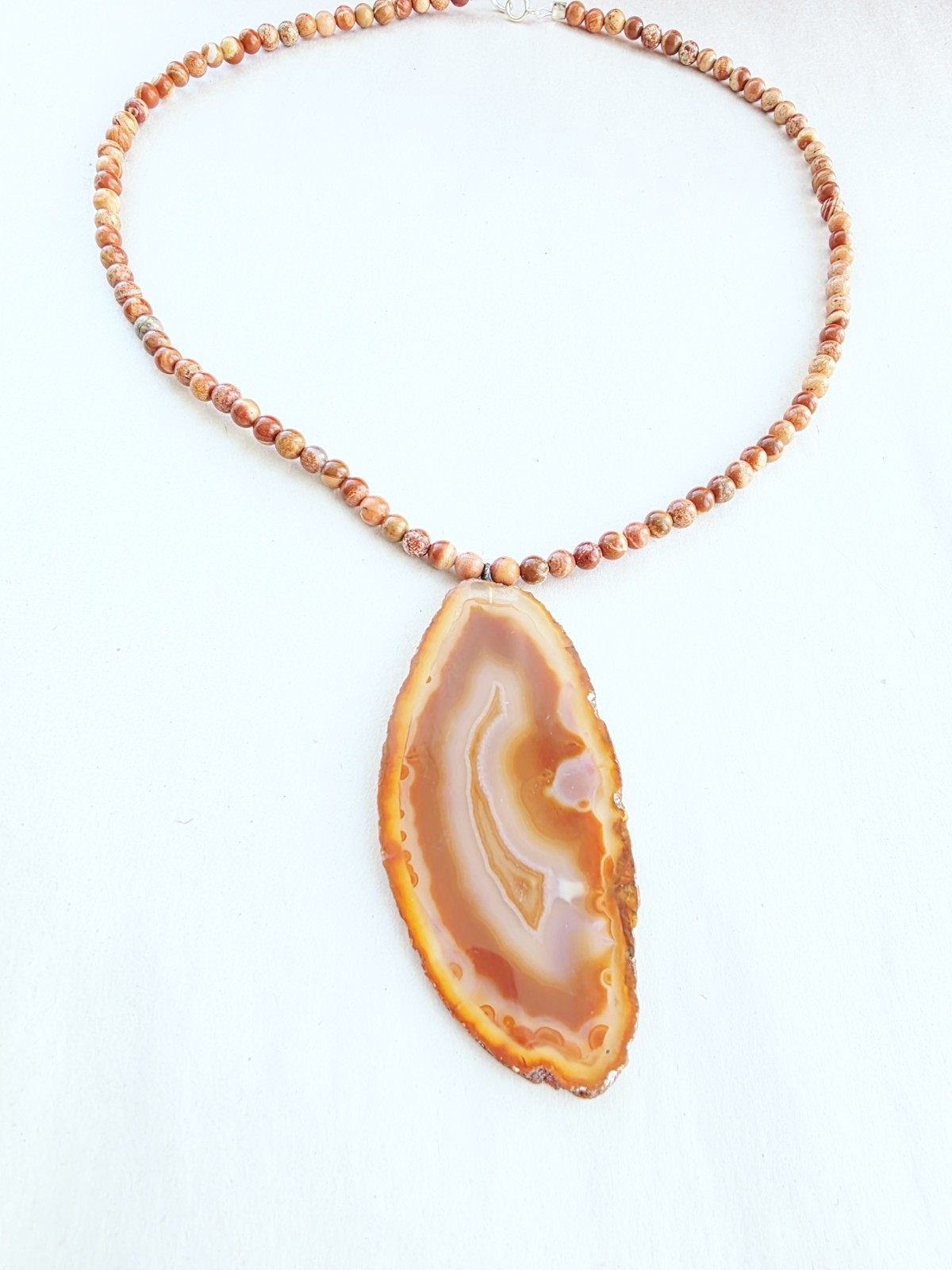 New Sterling 925 Agate Geode Rust Brown Jasper Necklace Goblin fairy Festival