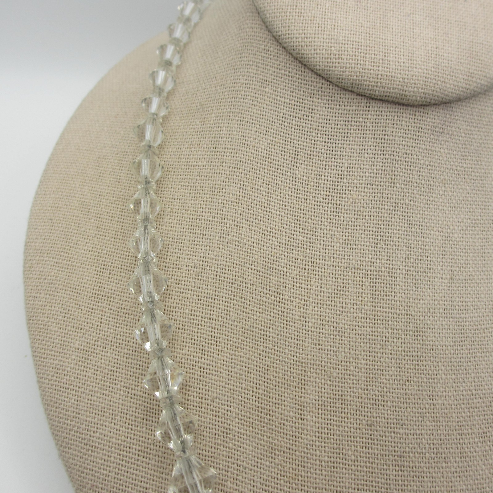 Vintage AB Crystal Necklace Bicone Beads Sterling Clasp 20 Inch