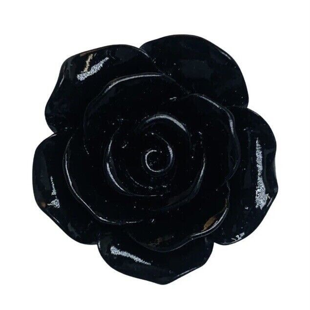Black Rose Earrings Flower Button Stud 1″ Pierced Lucite Gothic Punk Indie