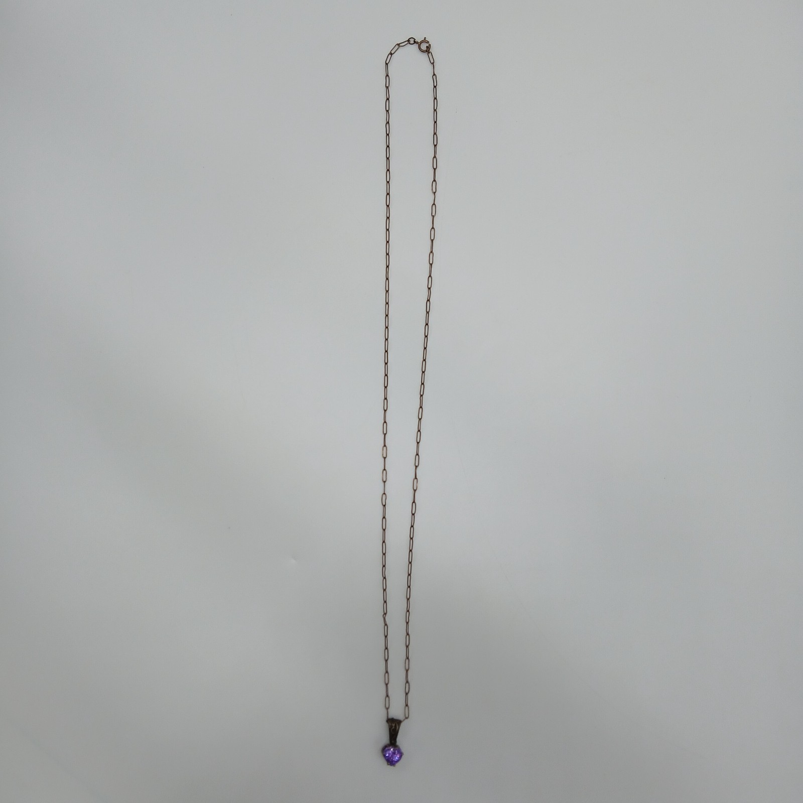 VTG 925 Amethyst CZ Heart Pendant Necklace 24in Sterling Silver 4gtw Scroll Bail
