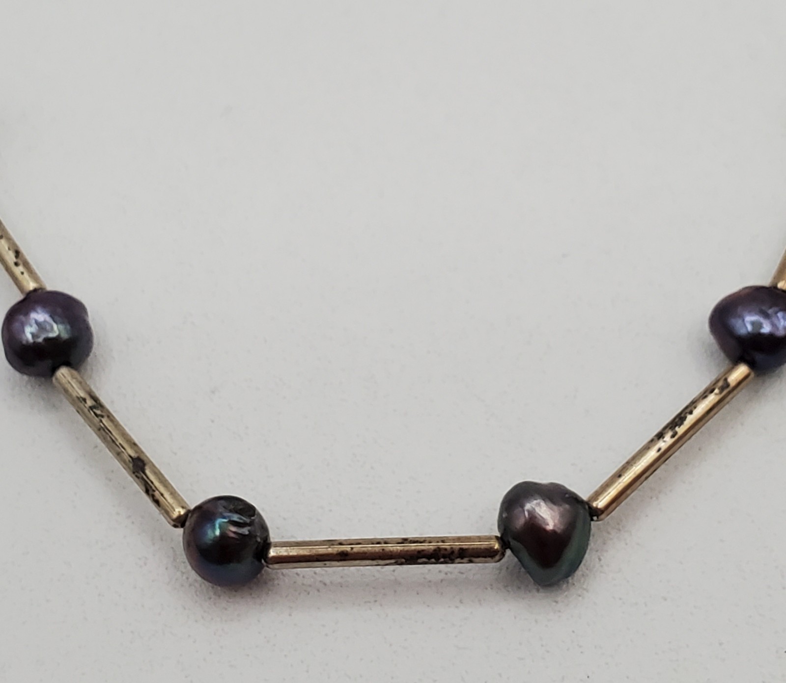 VTG 925 Peacock Pearl Necklace 16in Sterling Silver Bar Links 7g Gray Station
