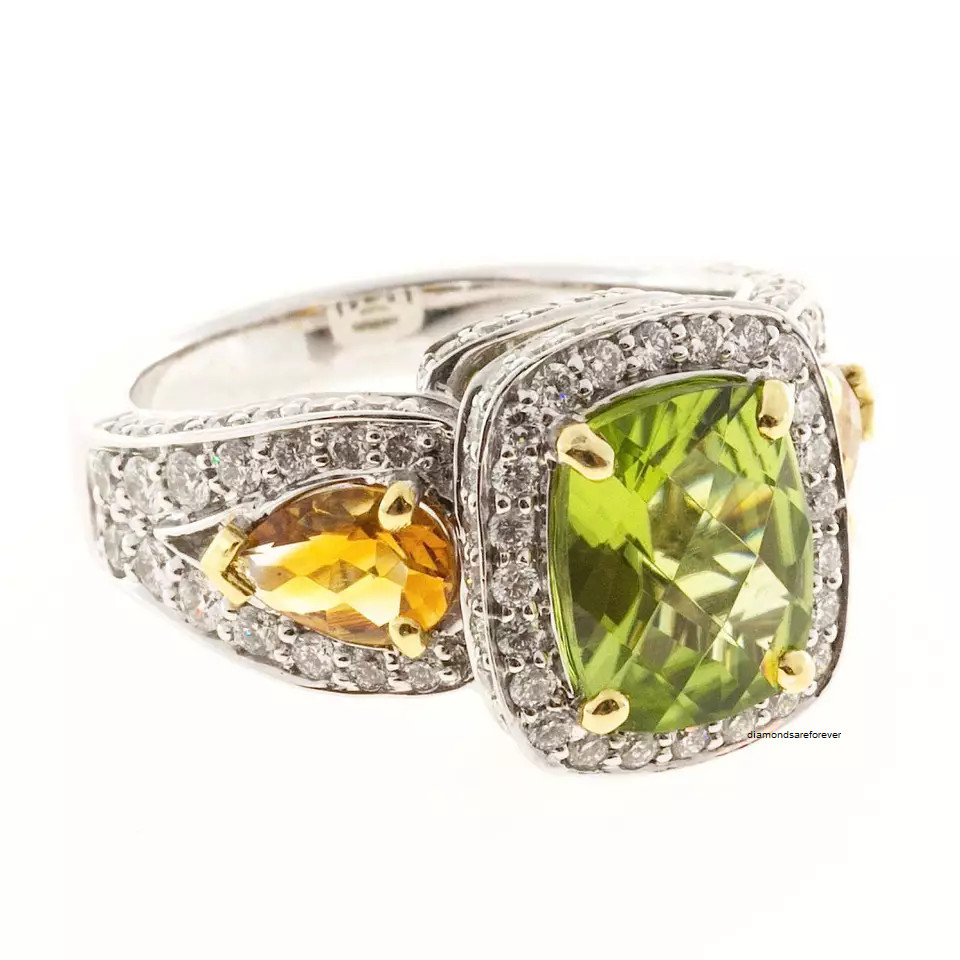 Authentic Cushion Shape 11.01ct Peridot Citrine 925 Silver Cubic Zirconia Ring