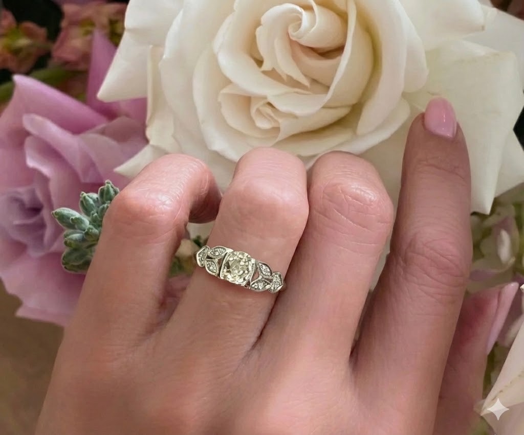 Platinum Vintage Filigree Engagement Ring 0.78ct. Natural Old Mine Cut Diamond