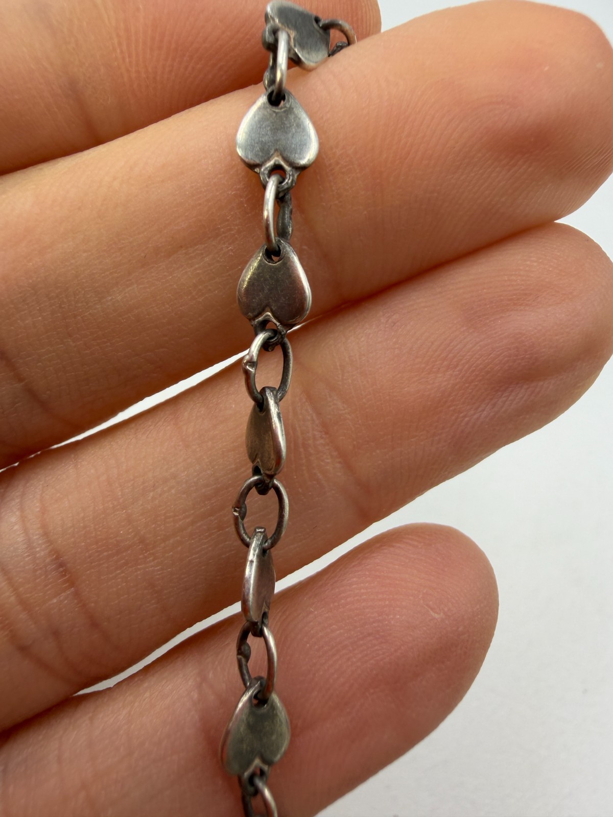 Vintage Bracelet Sterling Silver Hearts Connected Chain Dainty Italian 7.25 in