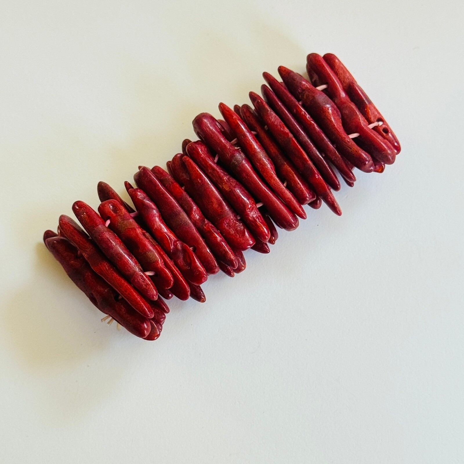 VTG Red Sponge Coral branch beads Stretch Bracelet Genuine Chunky BOHO Statement