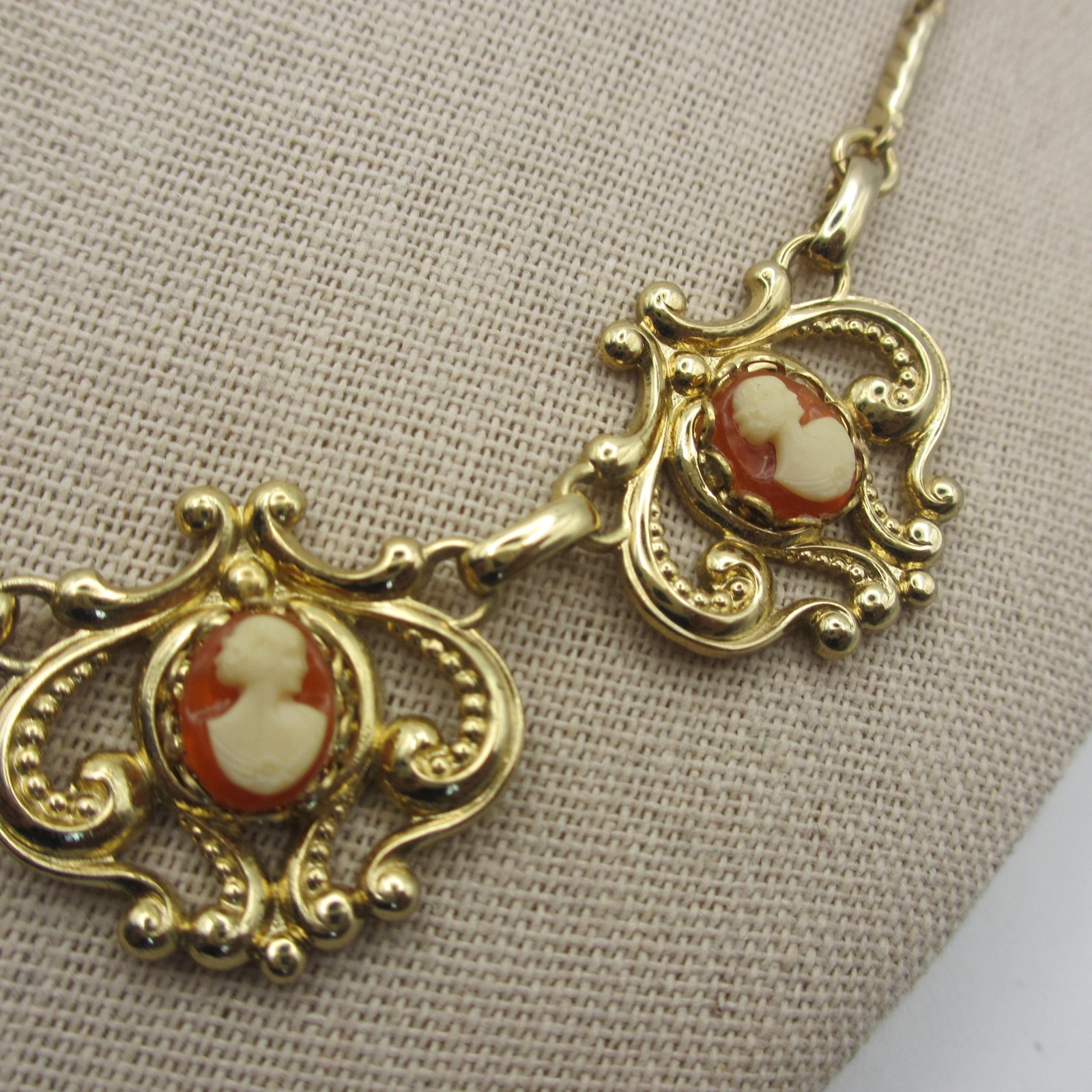 Vintage Cameo Necklace Victorian Revival Gold Tone 16 Inch