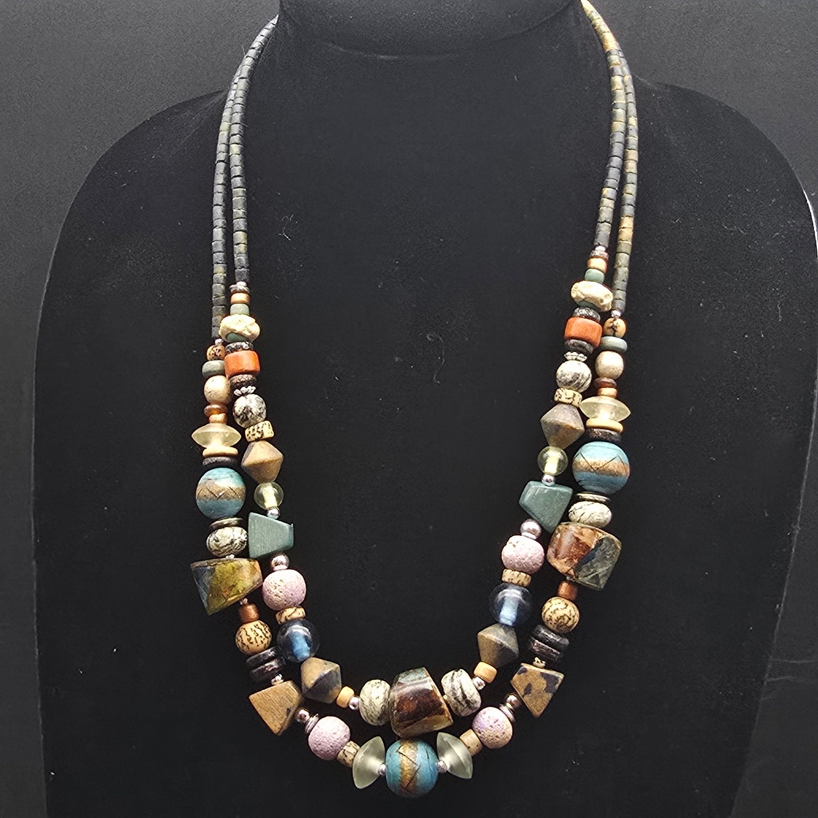 Colorful Wood Glass Ceramic Beaded Necklace Artisan