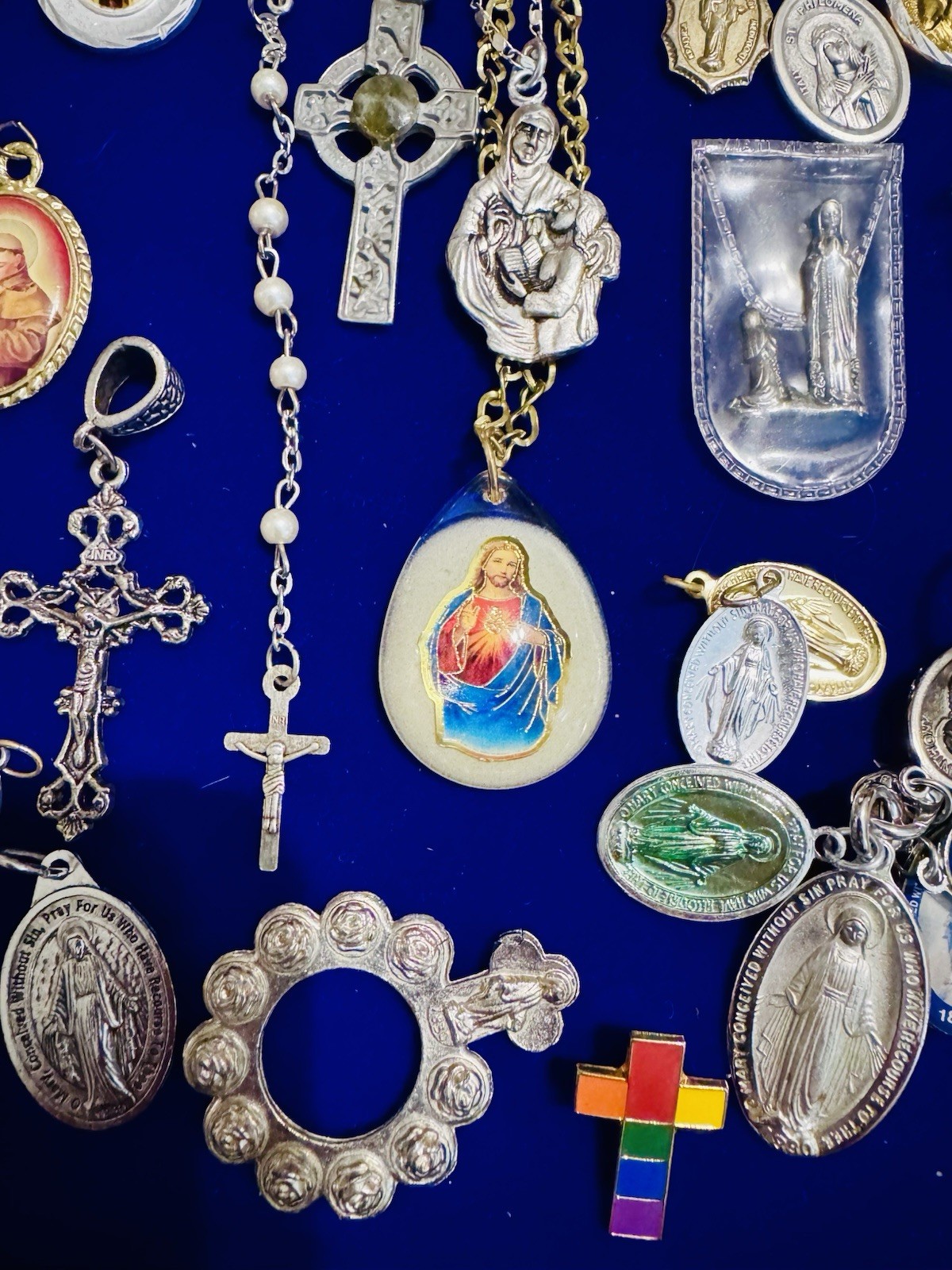 Vintage Modern Religious Cross Necklace Jewelry Lot 120+ Italy Germany Bethlehem