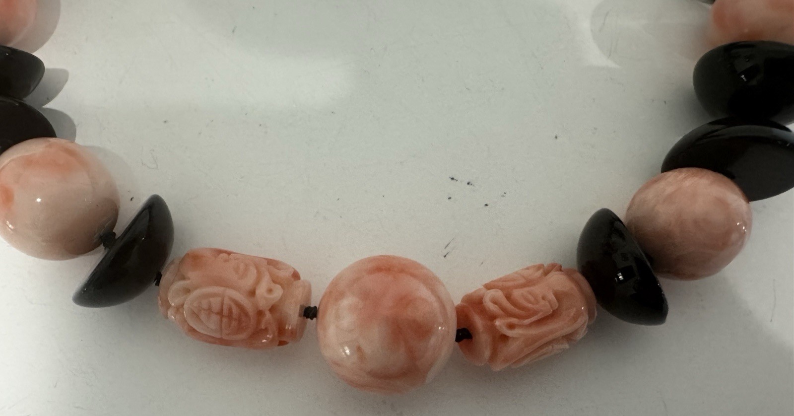 Elegant Estate AngelSkin Coral & Onyx Necklace No Clasp
