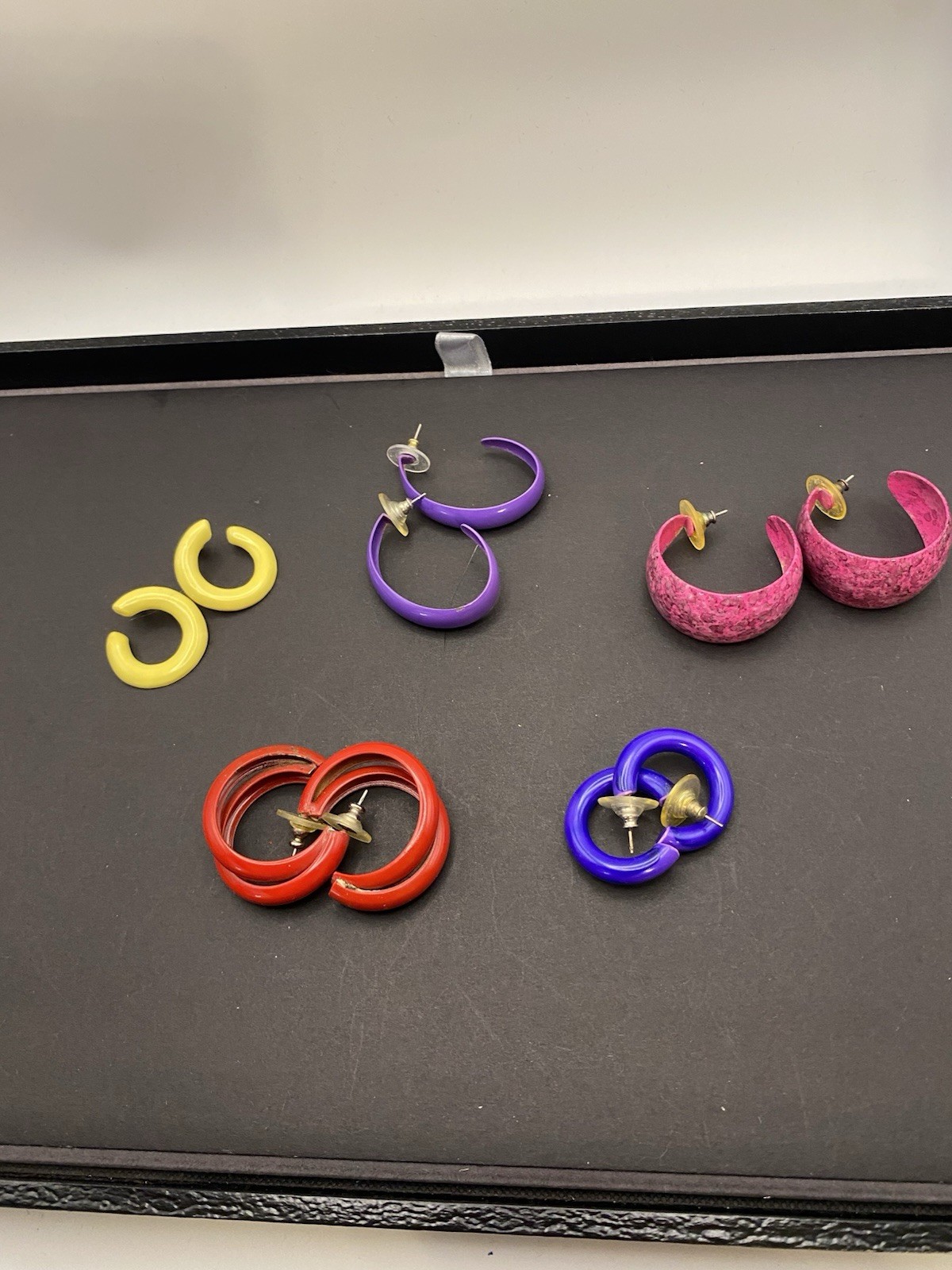 80’s Vintage Colorful Hoop Earring Lot- Yellow, Purple, Pink, Red