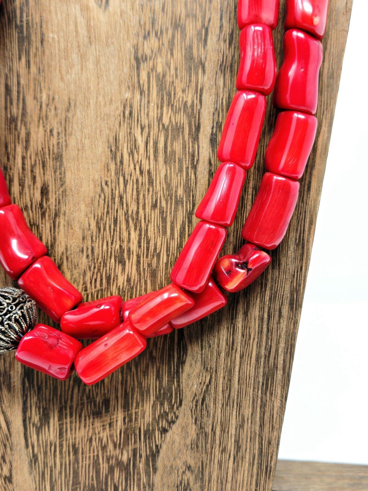 Barse Genuine Sea Bamboo Red Coral Double Strand Statement Necklace Southwestern