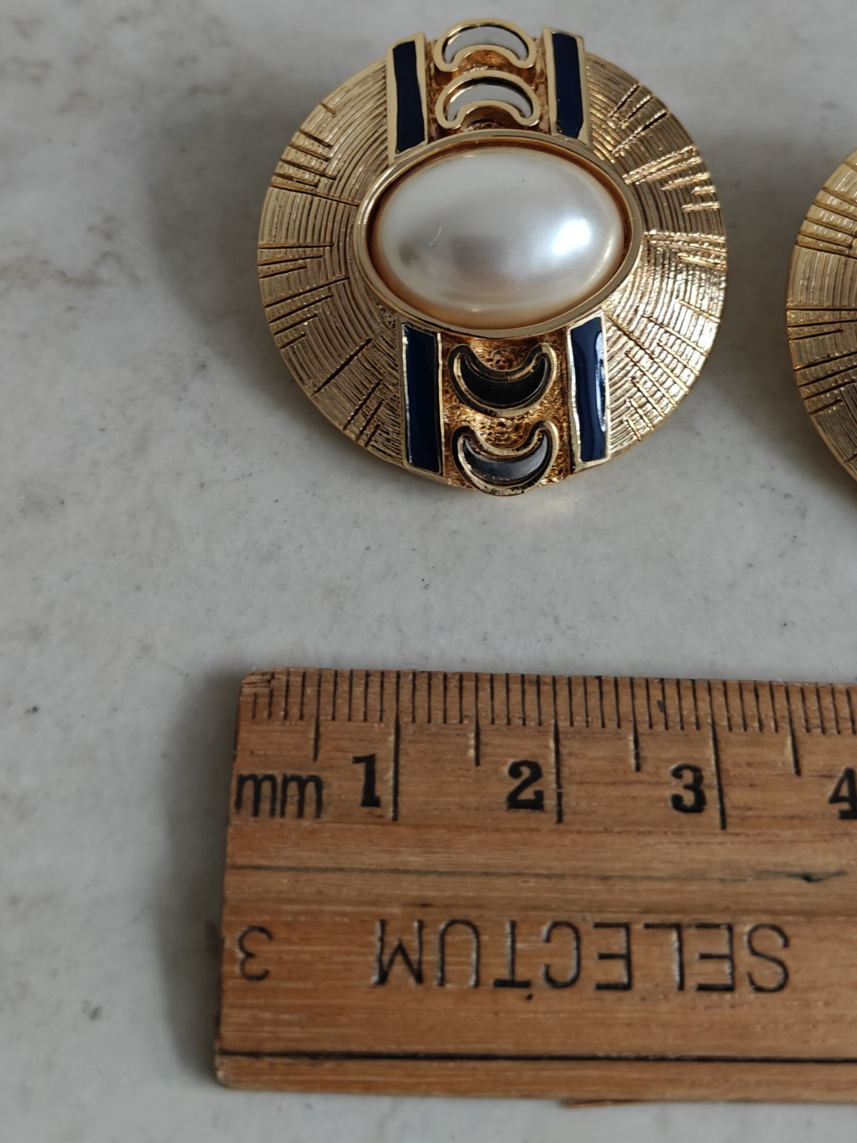Vintage Orena Paris Faux Mabe Pearls Enamel Earrings Matte Yellow Gold New