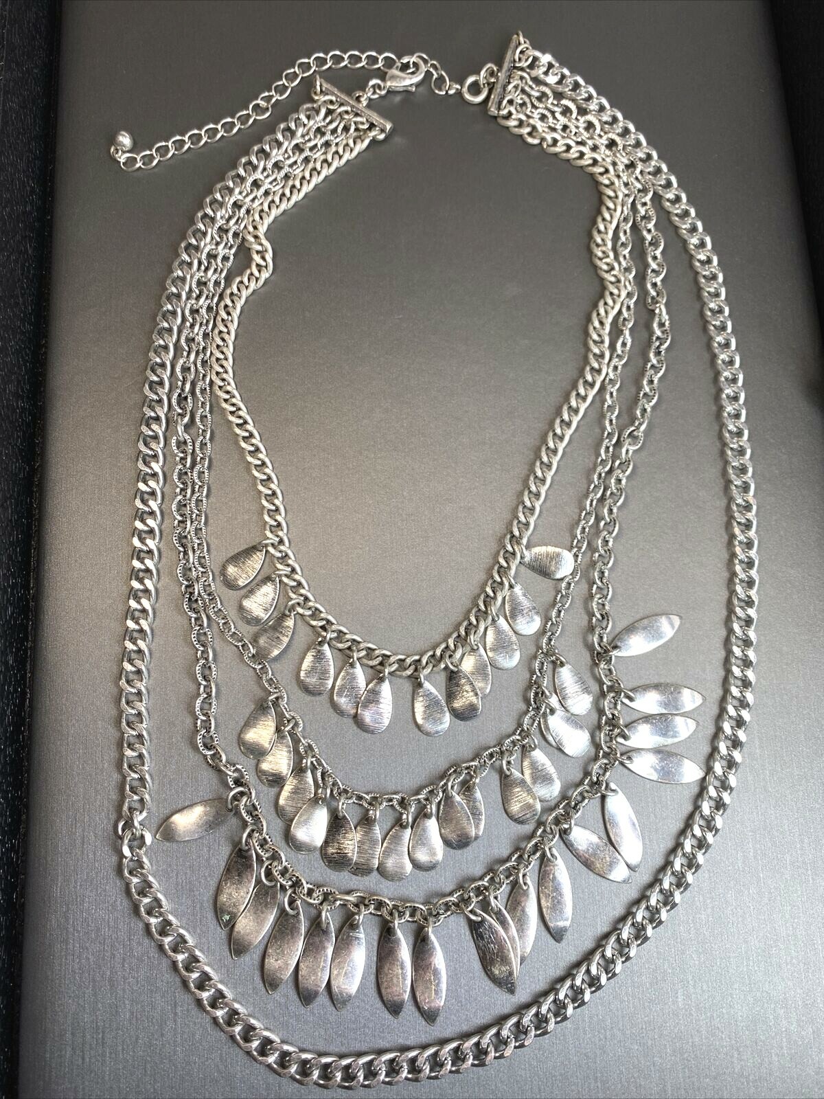 Vintage Fringe Layered Necklace Estate Jewelry Pre-owned Unusual Bib