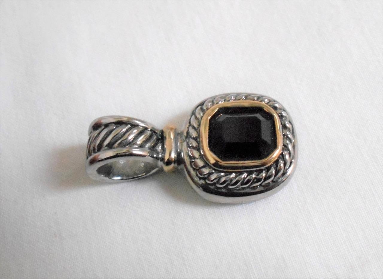 Vintage Black Onyx Silver Tone Slider Pendant Necklace 18″