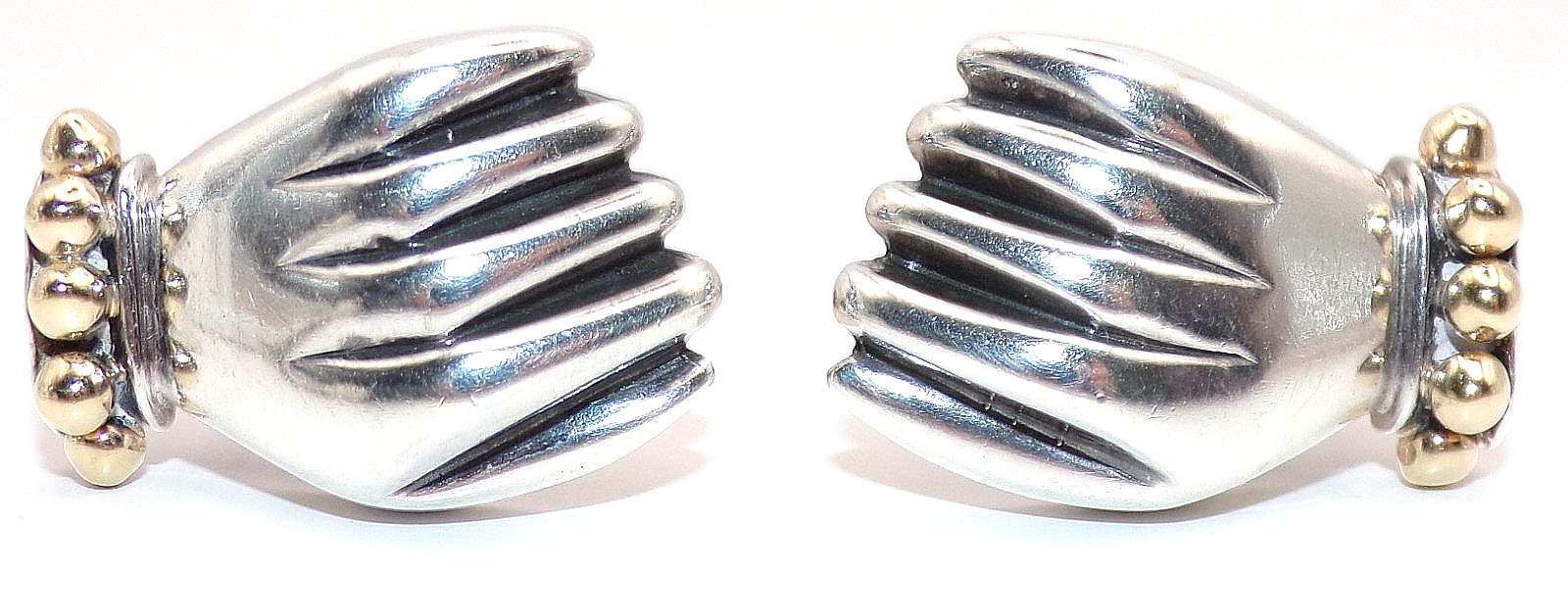 DLM DIAN MALOUF 14K YELLOW GOLD & Sterling Silver HAND Hands CLIP ON EARRINGS
