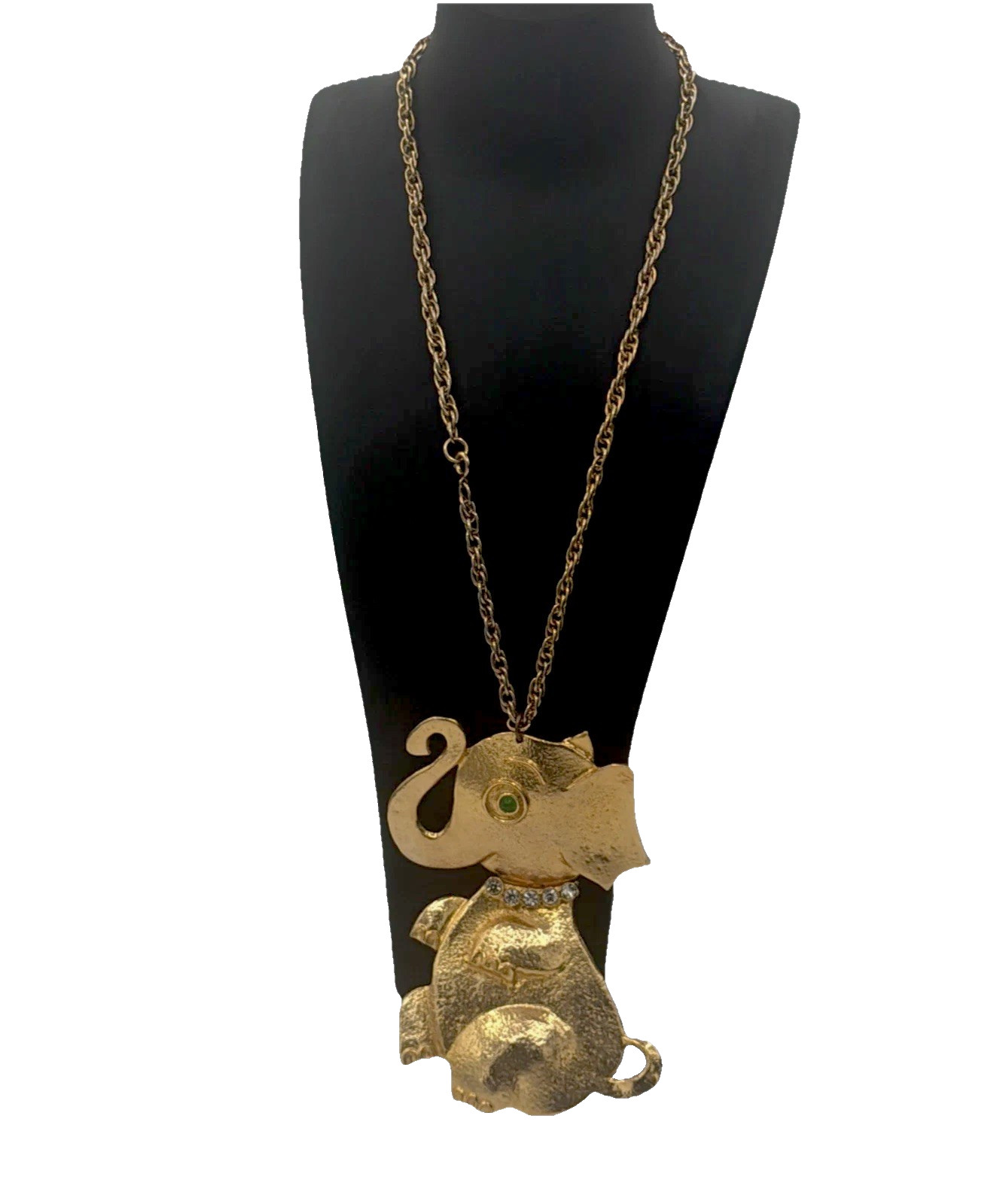 Rare Hattie Carnegie Articulated Elephant Necklace • Textured Gold Statement