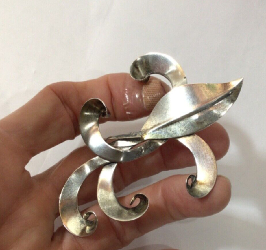 nice large vintage modernist sterling silver brooch 10g 3” wide marked