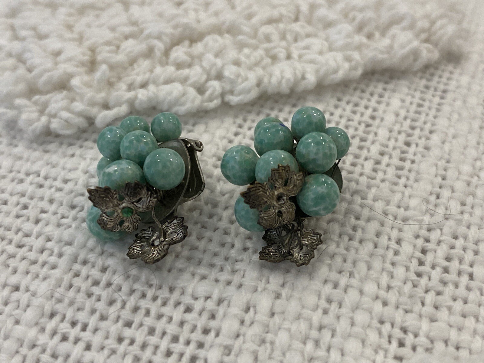 1930s Vintage Ges Gesch signed Earrings Turquoise Green Clip On West Germany VTG