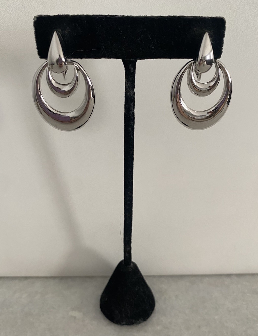 Vintage Monet Silver Tone Door Knocker Adjustable Clip On Earrings