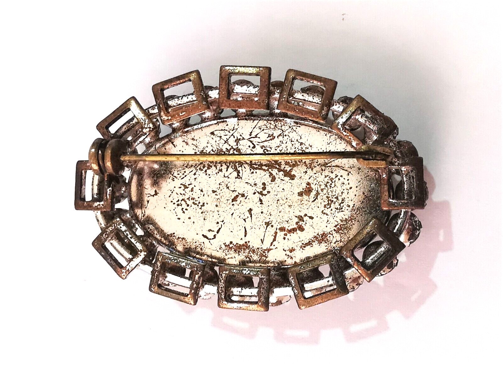 Czech Brooch Glass Pin Vintage Rhinestone Handmade Art Bohemian Glass Cabochon