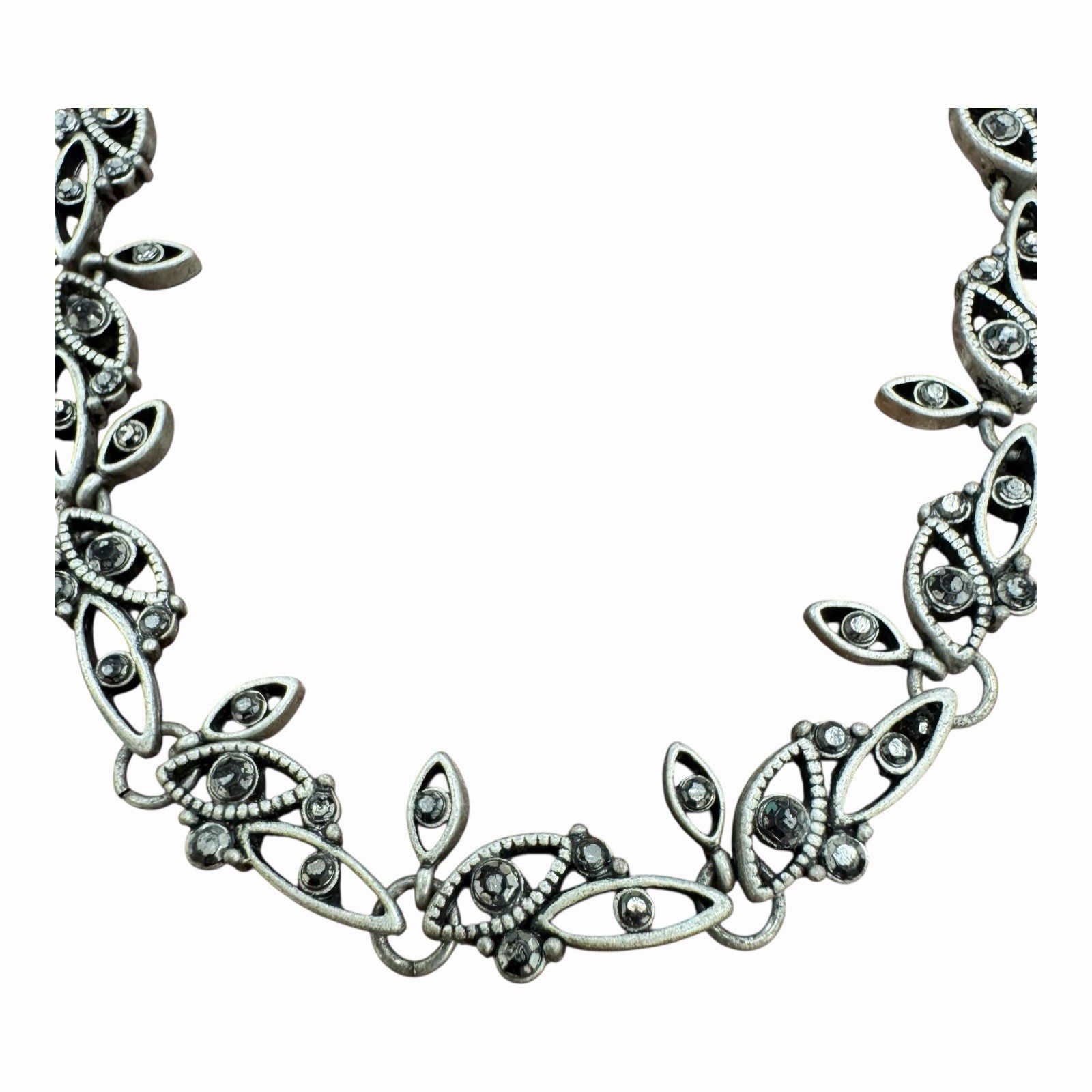Crown Trifari Necklace Silver Tone With Marcasite 15.5 in – 17.5 in Adjustable