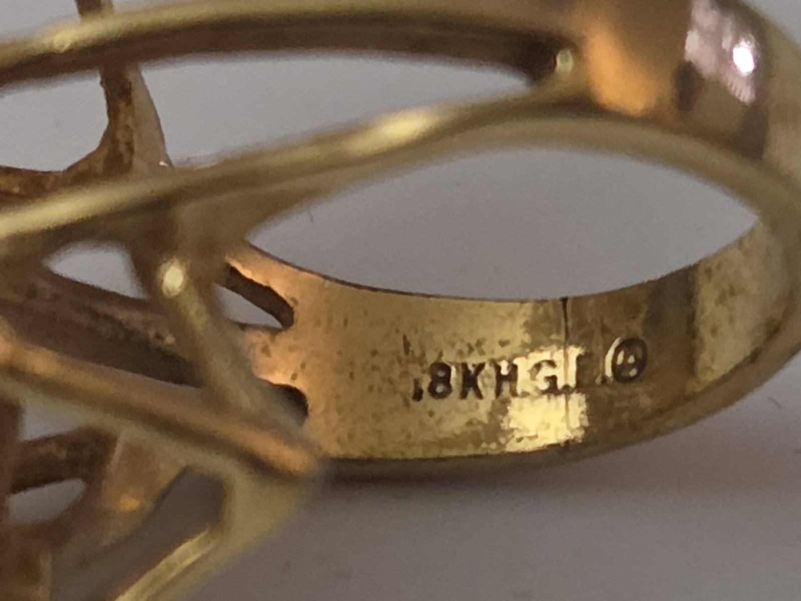 Vintage 18kt HGE Gold Plated & Opal Modernist Brutalist Statement Size 6 Ring
