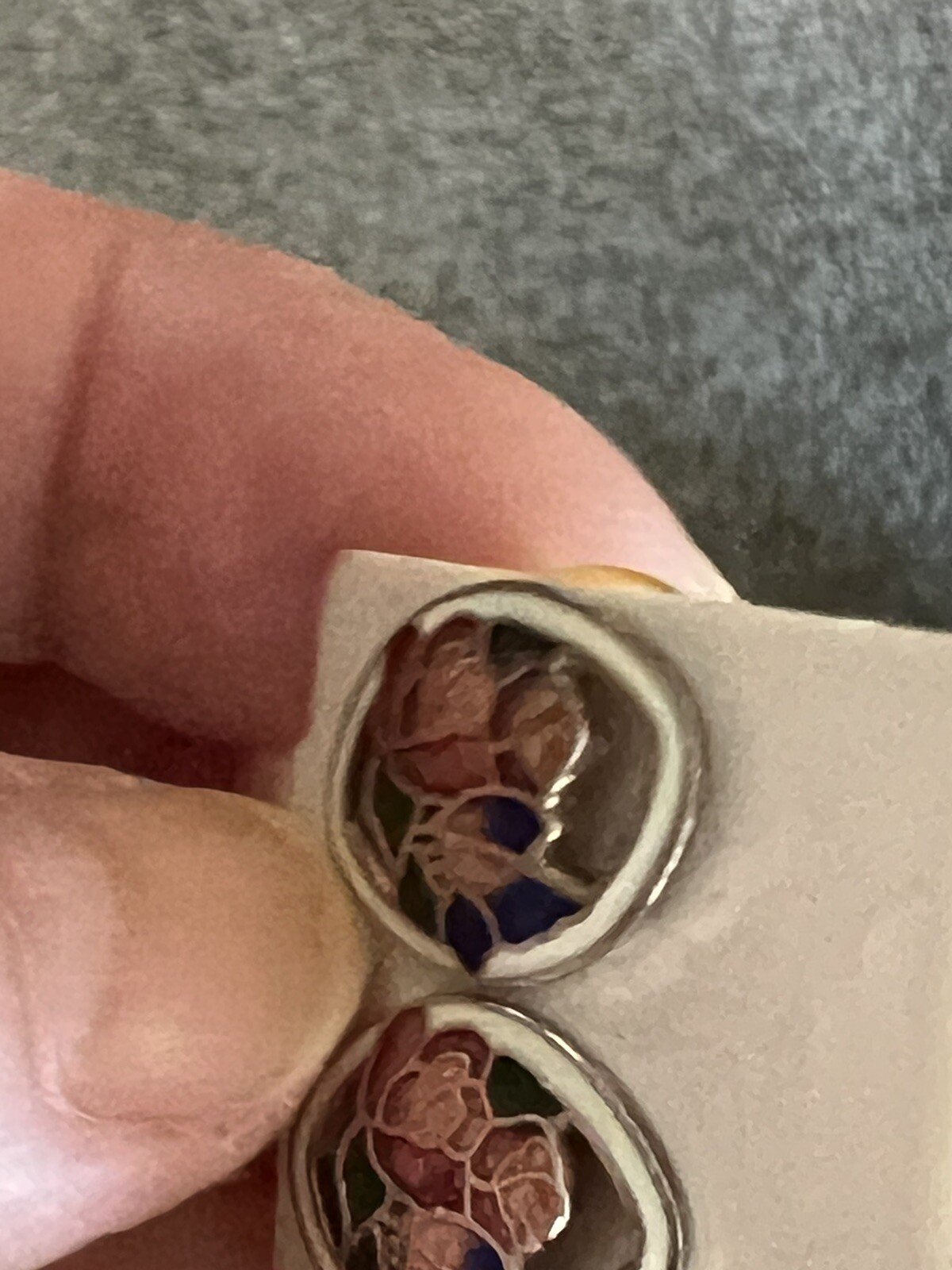 New Vtg Enamel Coated Pierce Post Earrings Pink Flower & Blue Butterfly 1/2 inch